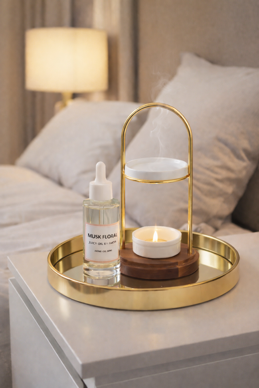 Brûleur à mazout en or et en bois